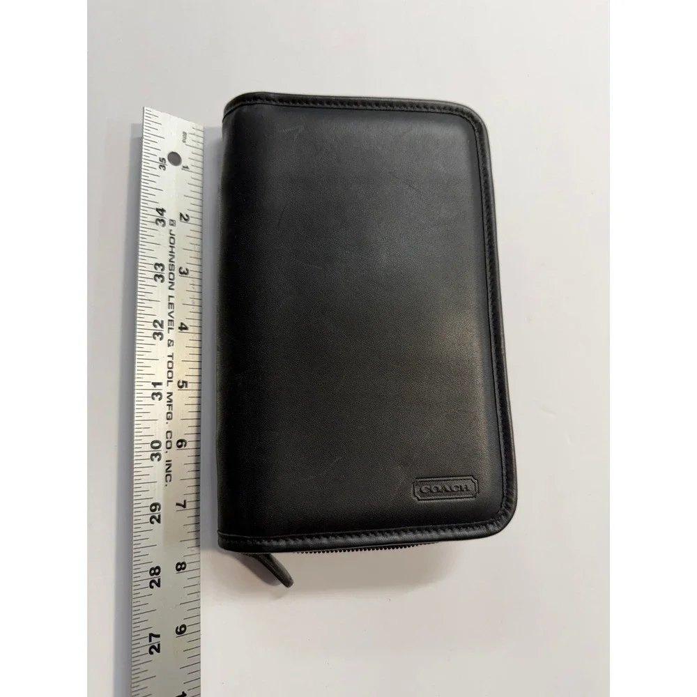 Rare Coach Black Leather Zip Around Travel Wallet Organizer Card Holder Case